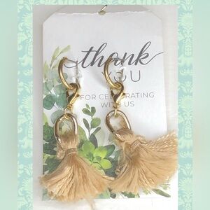 Gold and Tan Tassel Earrings